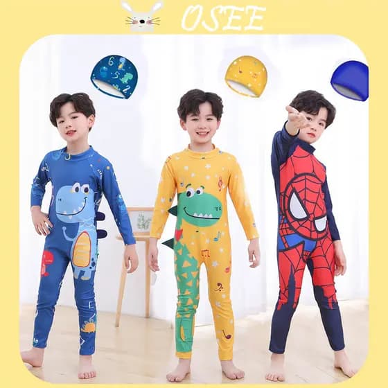 [OSEE] Maiô Infantil de Manga Longa com Proteção Solar para Meninos Pequenos, Médios e Grandes, Maiô de Uma Peça com Des