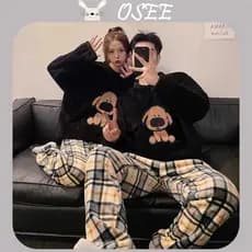 Outono E Inverno coral Velo Casal Pijamas Para Homens Mulheres , Engrossado 2024 Nova Flanela Dos Desenhos Animados Conj