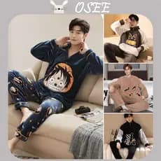 Pijama De Flanela De Inverno Masculino Desenho Animado Engrossado Adolescentes Homens Com Capuz Coral Velo Plus Size Con