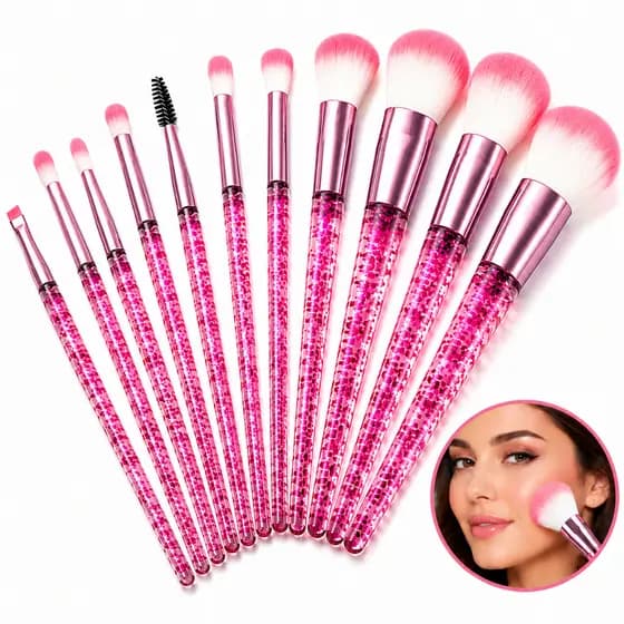 Kit 10  Unicórnio Com Estojo Lindo Maquiagem Para Base Blush E Sombra De Olhos Cerdas Macias