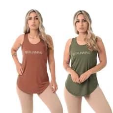 Kit 2 Camisetas Feminina Running Sallada Mista VERDE/MARROM
