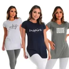 kit 3 Blusas Feminina Academia Longa Vest Leg