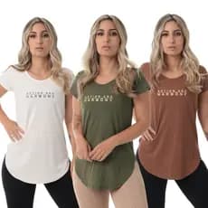 Kit 3 Blusa Feminina Academia  Action Marfim/Verde/Marrom