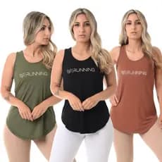 Kit 3 Camisetas Feminina Running Sallada Mista MARROM/PRETO/VERDE