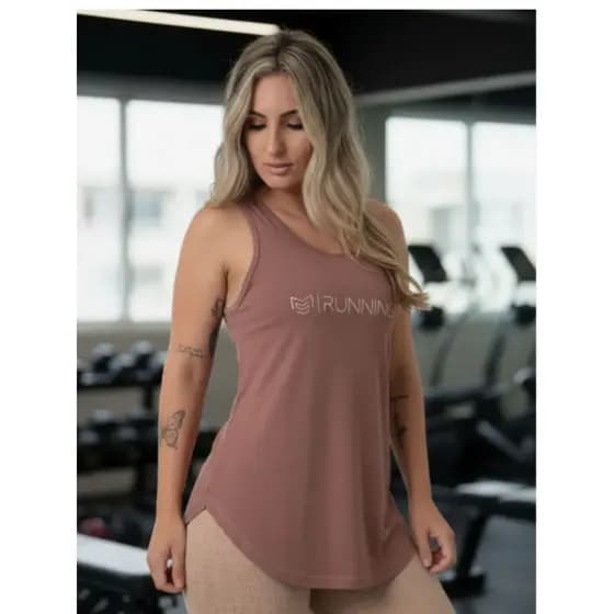 Camiseta Regata Feminina Academia Fitness Running Marrom