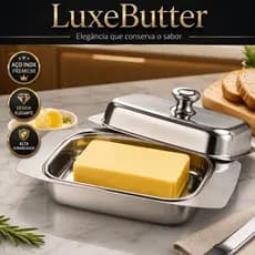 Manteigueira Inox com Tampa Hermética LuxeButter Porta Manteiga Aço Inoxidável para Mesa e Geladeira
