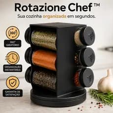 Porta Condimentos Giratório 360° com 6 Potes 80ml Organizador de Temperos Preto Cozinha Moderna