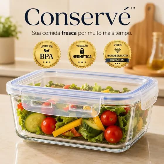 Pote Hermético de Vidro Borossilicato 640ml Retangular com Tampa e Vedação BPA Free