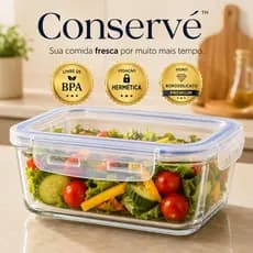 Pote Hermético de Vidro Borossilicato 640ml Retangular com Tampa e Vedação BPA Free