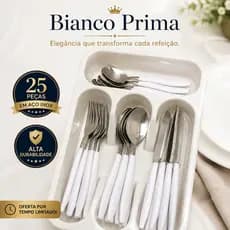 Kit Talheres Inox 25 Peças Faqueiro Completo Cabo Branco Bianco Prima
