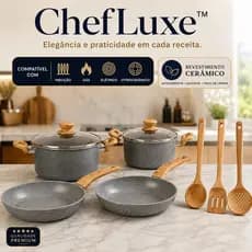 Kit Panelas Cerâmica Antiaderente 4 Peças + 3 Utensílios Madeira | Indução, Gás, Elétrico e Vitrocerâmico | ChefLuxe™