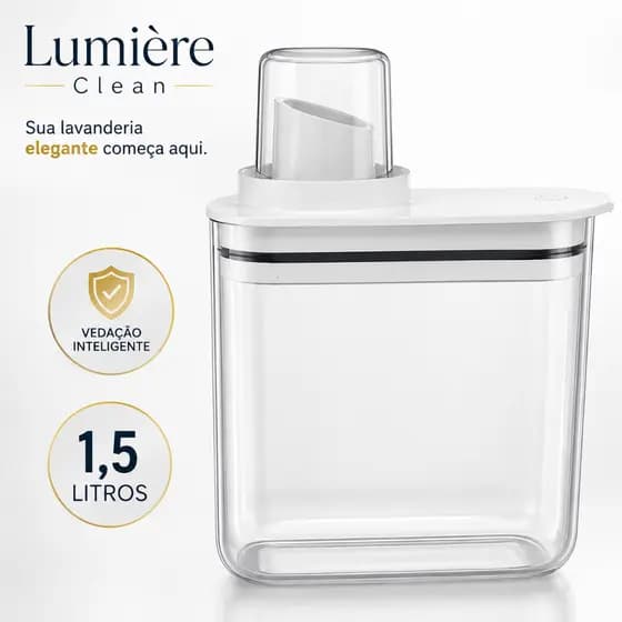 Dispenser para Sabão Líquido 1,5L Transparente com Vedação Silicone Antivazamento e Dosagem Controlada Lumière Clean