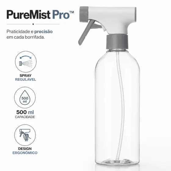 Borrifador Spray Multiuso 500ml Pulverizador Regulável para Limpeza Jardim Plantas Álcool Água PureMist Pro™