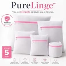 Kit 5 Sacos para Lavar Roupas Delicadas com Zíper Protetor para Máquina PureLinge™