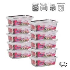 Potes de Plástico com Trava 750 ml Freezer e Microondas