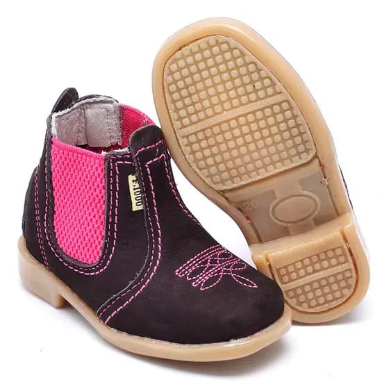 Bota Botina Infantil F1000 Feminina Country/Couro Legitimo, Sola de Borracha.