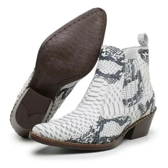 Bota Country Masculina Texana Macia Botina Escamada Cobra de Couro Legitimo Bico Fino