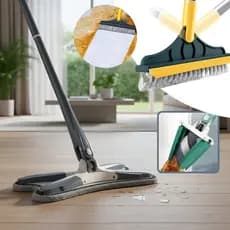Esfregão Limpeza Mop Chão Teto Parede Vidros + Escova 2x1 Vassoura Rodo Banheiro Box KIT