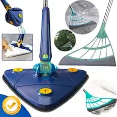 Mop Esfregão Limpeza Giratório Banheiro Chão Vidros Teto + Rodo Silicone Vassoura Mágica tira Pelo