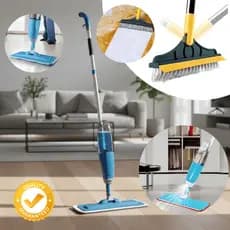 Esfregão MOP Limpeza Spray Reservatório Vassoura Mágica Profissional + Escova Rodo 2x1 Banheiro Box