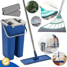 MOP Esfregão Limpeza Flat Balde Lava Seca Profissional + Rodo Silicone Vassoura Mágica tira Pelo
