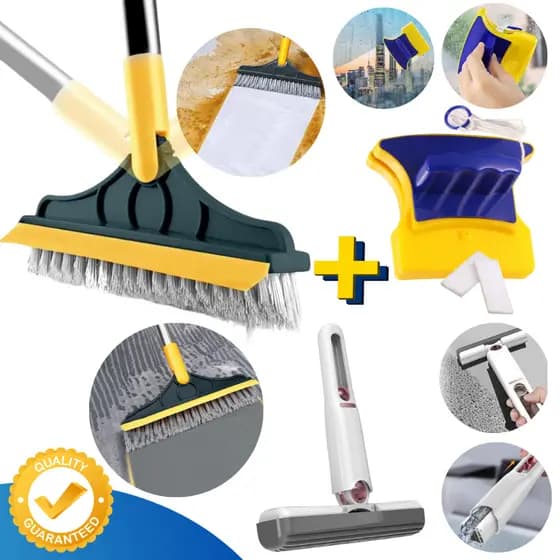 Escova Limpeza Esfregão 2x1 Vassoura Rodo Banheiro Box + Limpa Vidros Magnético + Mini MOP MULTIUSO