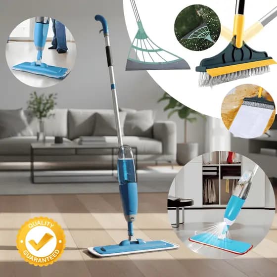 Esfregão Limpeza MOP Spray Lava Seca Chão Pisos Vidros + Escova Rodo 2x1 + Vassoura Mágica Silicone