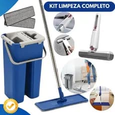 Rodo MOP Limpeza Esfregão Flat com Balde Lava Seca tira Pó Profissional + Mini MOP Rodo Mágico Carro