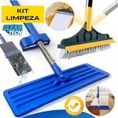 Esfregão Mop Limpeza Giratório Banheiro Chão Janela Teto + Vassoura Rodo 2x1 Escova para Cantos Box