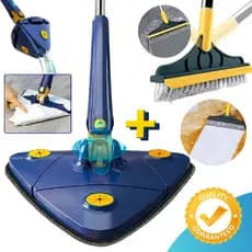Esfregão Mop Triangular Limpeza Chão Teto Vidros + Escova 2x1 Vassoura Rodo Banheiro Box Cantos KIT