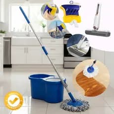 Mop Esfregão Limpeza Giratório Microfibra 360 Balde 8l + Limpa Vidros Magnético + Mini Mop Portátil