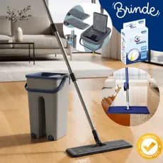 Esfregão MOP Flat Rodo Mágico com Balde 5l Microfibra 2 Refis Limpa e Seca Pisos Janelas Vidros