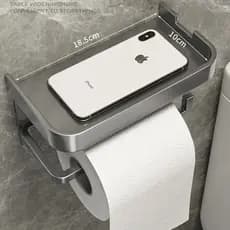 Suporte Papel Higiênico Metal Apoio Para Celular Premium Fixo na Parede Sem Furos Porta Papel