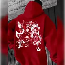 Moletom Sweatshirt casual com capuz para homem - Manga comprida com gráfico de flores de cerejeira e caligrafia japones