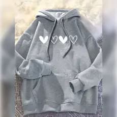 Moleton feminino com capuz flanelado cangurú confortavél desenho coração fofo casual