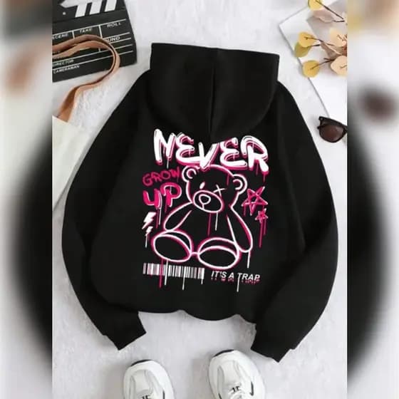 Moleton feminino cangurú estampado nas costa frente lisa confortavél algodão com bolso Urso Never