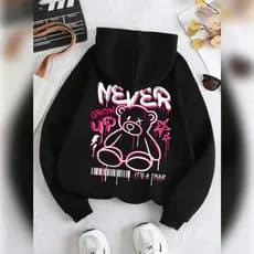 Moleton feminino cangurú estampado nas costa frente lisa confortavél algodão com bolso Urso Never