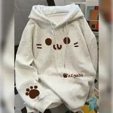 Moletom Carinha De Gato Confortável Estampado Algodão Com Capuz