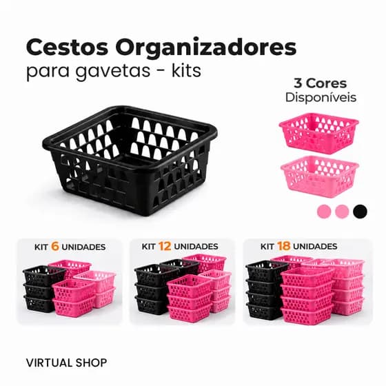 Cestos Organizadores para Gaveta – Kit com 6, 12 ou 18 Unidades
