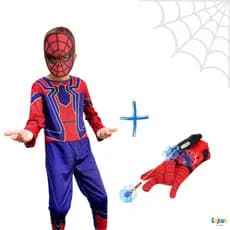 Kit Fantasia Homem Aranha de Ferro e Lançador de Teia Dardos com Ventosa Brinquedo Infantil