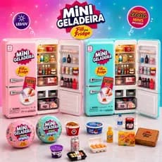 Mini Geladeira Fill The Fridge Com Luz LED 2 Cápsulas Surpresa Miniaturas Colecionáveis Azul Rosa