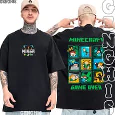 Camisa Minecraft jogo Sobrevivência Steve Game Over Camiseta Infantil Adulto Camisa Algodão