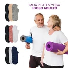 Kit 3 Meias de Yoga Idoso Adulto Antiderrapantes para Pilates e Exercícios Aeróbicos Fitness