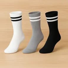 Kit 3 Meias Listradas Algodão Cano Médio Alto Academia Cross Skate Caminhada 2 Listras