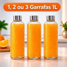Garrafa 1, 2 ou 3 unid Garrafa EFFECT CHESS LINES Quadrada 1 Litro Vidro Tampa Inox Geladeira
