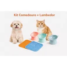 Kit Lambedor e Comedouro Bebedouro Elevado Anti Engasgo Tigela Pet Gato Cachorro