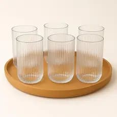 Kit 6 Copos de Vidro Canelado 420ml Transparente para Água Suco Drinks Mesa Posta Elegante