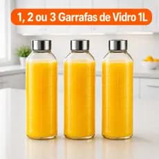 Garrafa 1, 2 ou 3 unid Garrafa Chess Quadrada 1 Litro Vidro Tampa Inox Geladeira