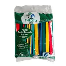 Palito de Picolé Theoto Redondo 100 Un. Cor Sortida