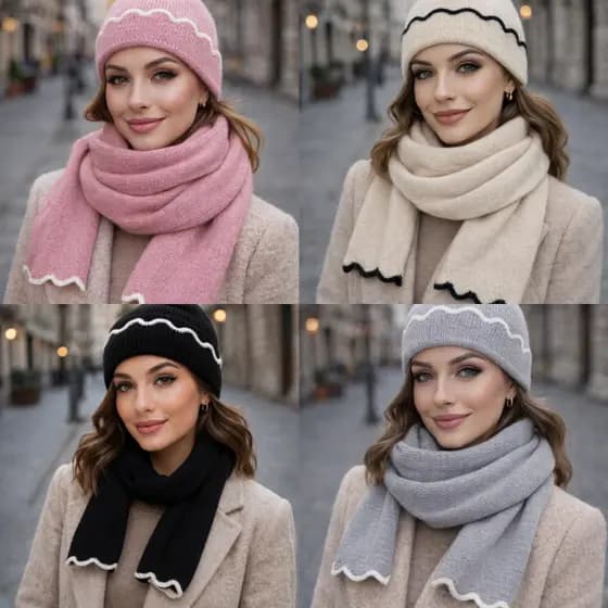 Kit Gorro Touca de Frio Inverno + Cachecol Lã Macia Feminino - Escolha sua cor